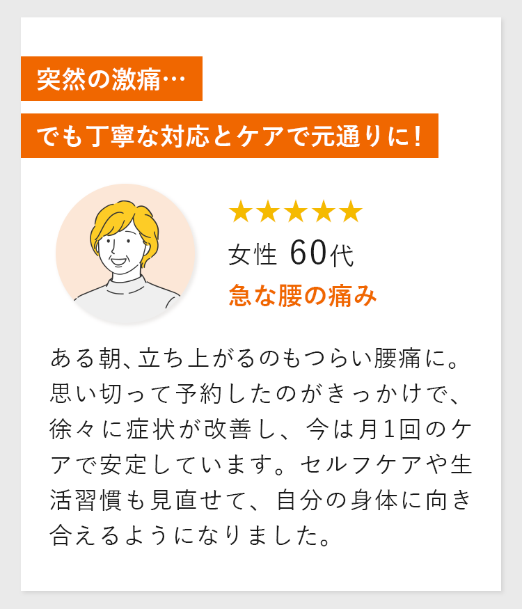 突然の激痛…でも丁寧な対応とケアで元通りに！